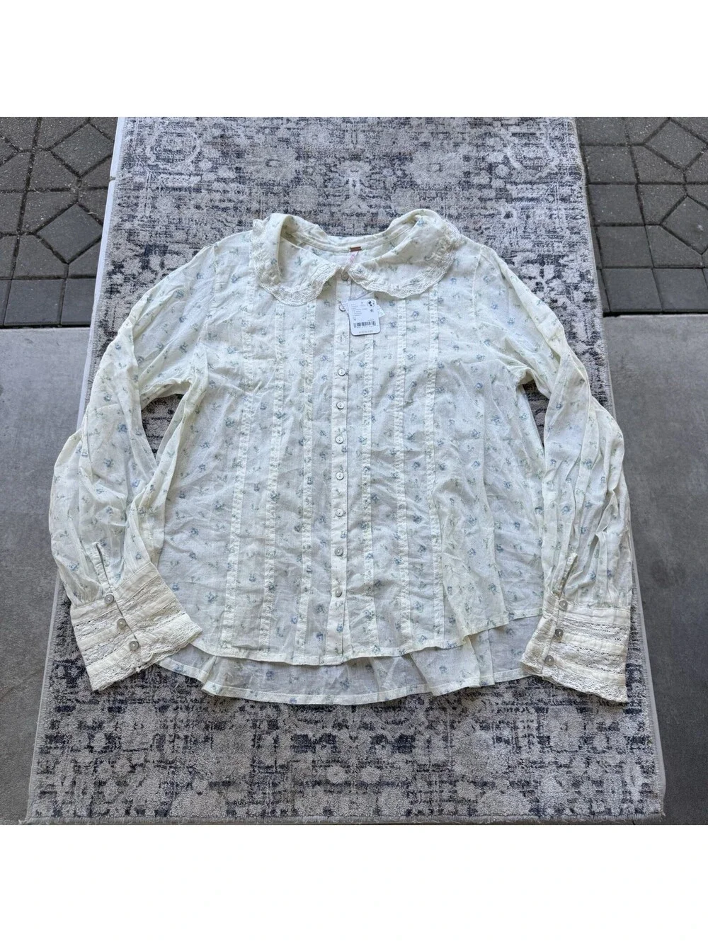 NEW FREE PEOPLE Emmeline Button-Down Blouse Women's Size M Bluebell